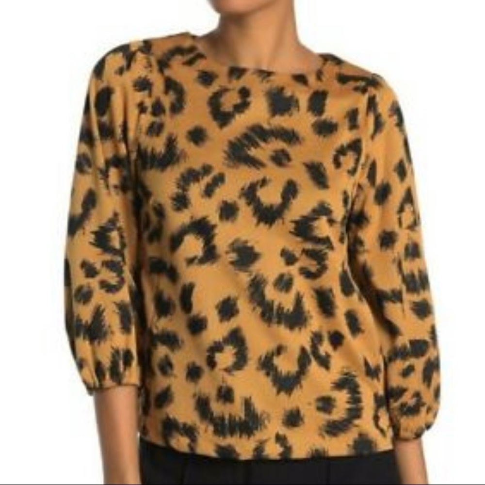 Everleigh -Modern Animal Print 3/4 Sleeve Top, Black/Golden Mustard, Size 1X